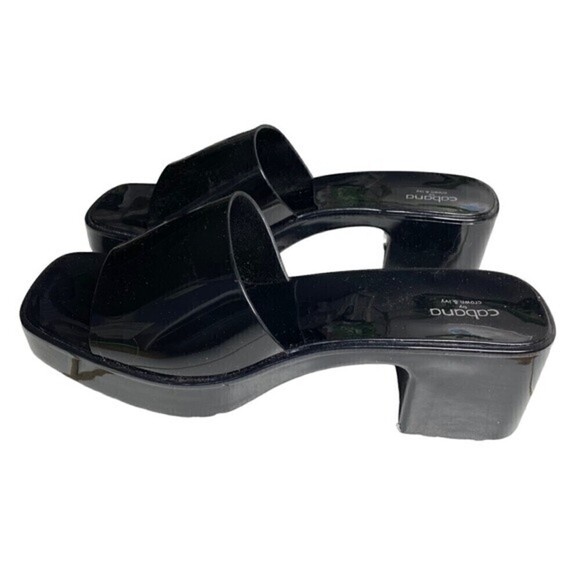 Cabana by Crown & Ivy Black Slip On Block Heel Hyacinth Sandals - Picture 3 of 6